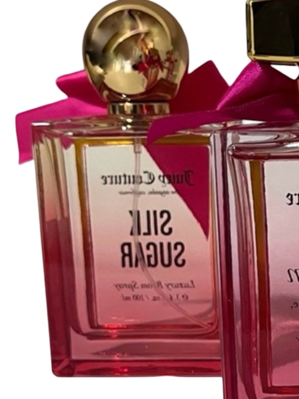 Juicy Couture NWT Classic Juicy Pink Glass Room Spray Trio with Pink Bows - Picture 6 of 9